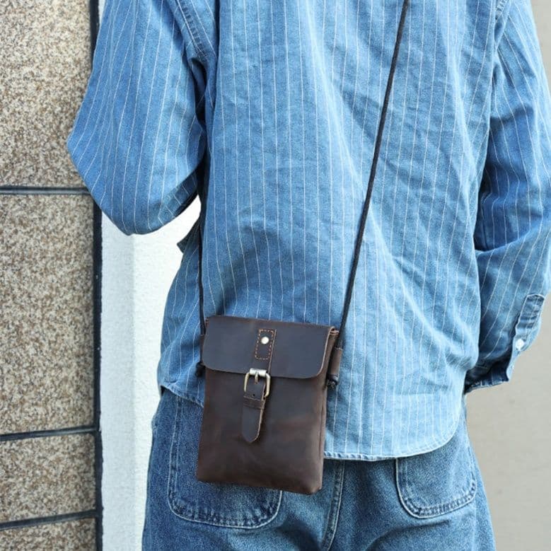 ショルダーバッグメンズ スマホ 職人手作り本革ミニショルダー