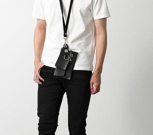 ショルダーバッグメンズ 財布 ネックストラップ付き二つ折り財布