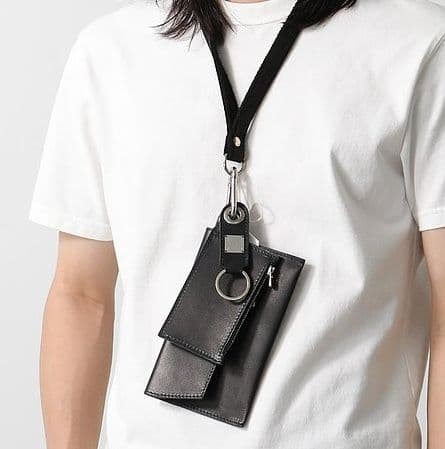 ショルダーバッグメンズ 財布 ネックストラップ付き二つ折り財布