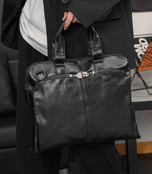 ショルダーバッグメンズ 男性用合成皮革ビジネストートバッグ黒色