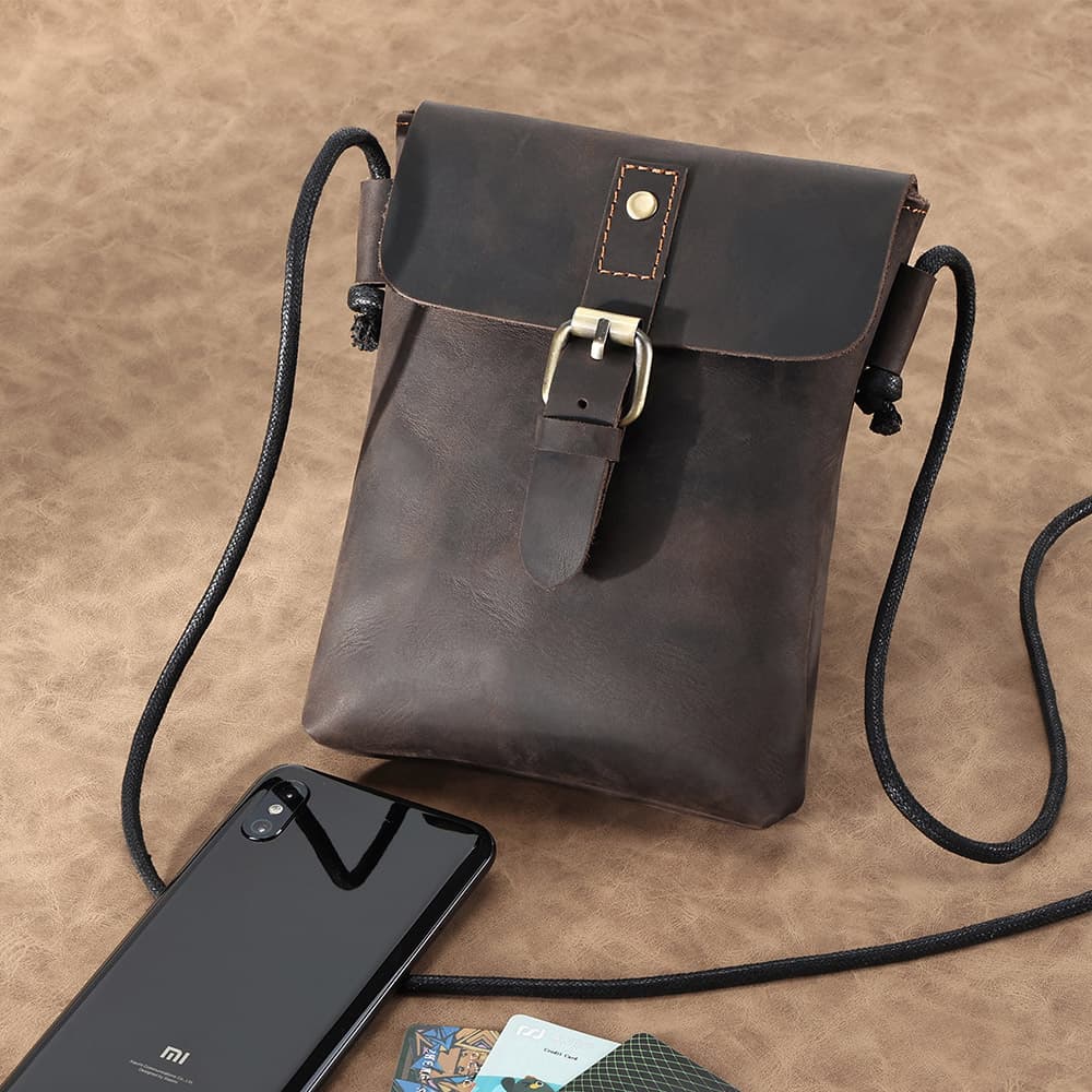 ショルダーバッグメンズ スマホ 職人手作り本革ミニショルダー