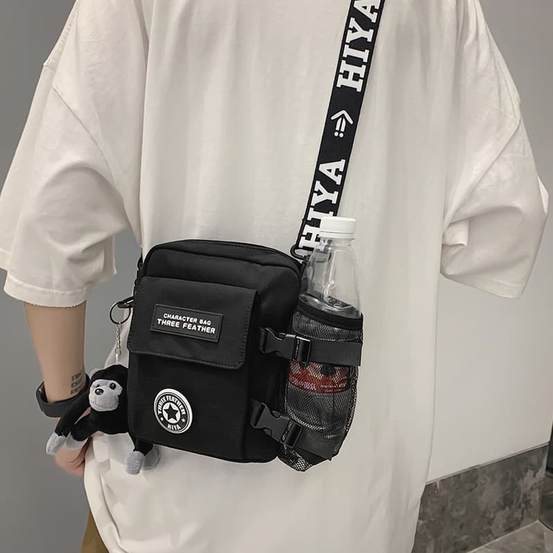 ショルダーバッグメンズ ミニ 多機能ドリンクポケット付きミニショルダー