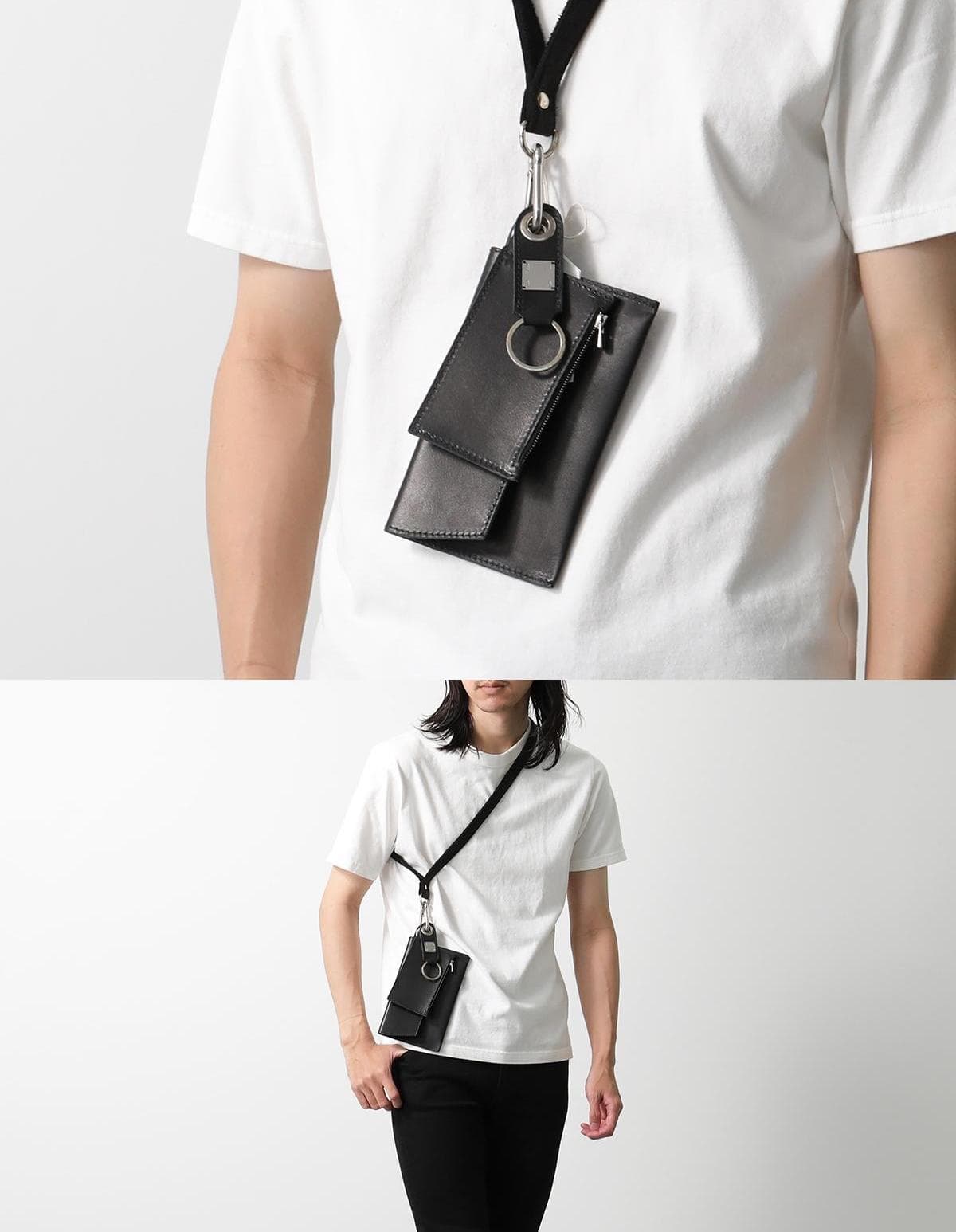 ショルダーバッグメンズ 財布 ネックストラップ付き二つ折り財布